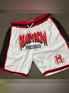 Headgear Classics Deathrow Records  White & Red Mesh Basketball Shorts New